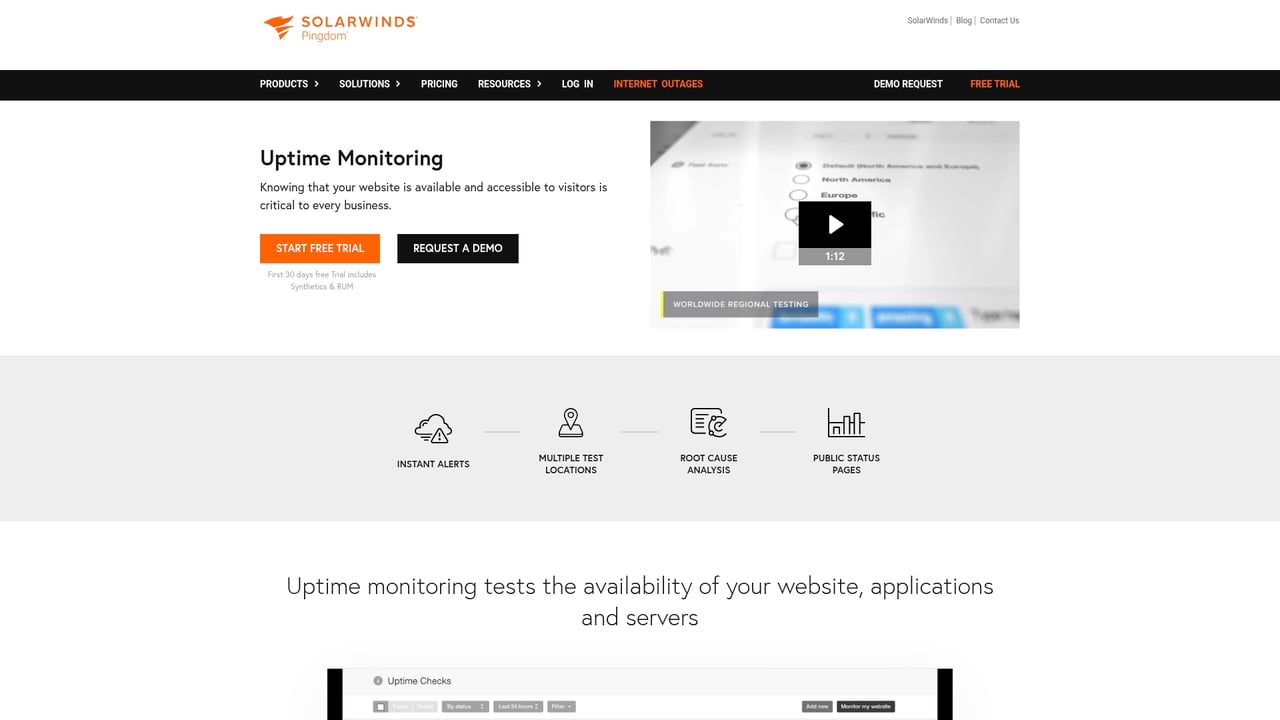 Screenshot of Pingdom Uptime Monitoring website
