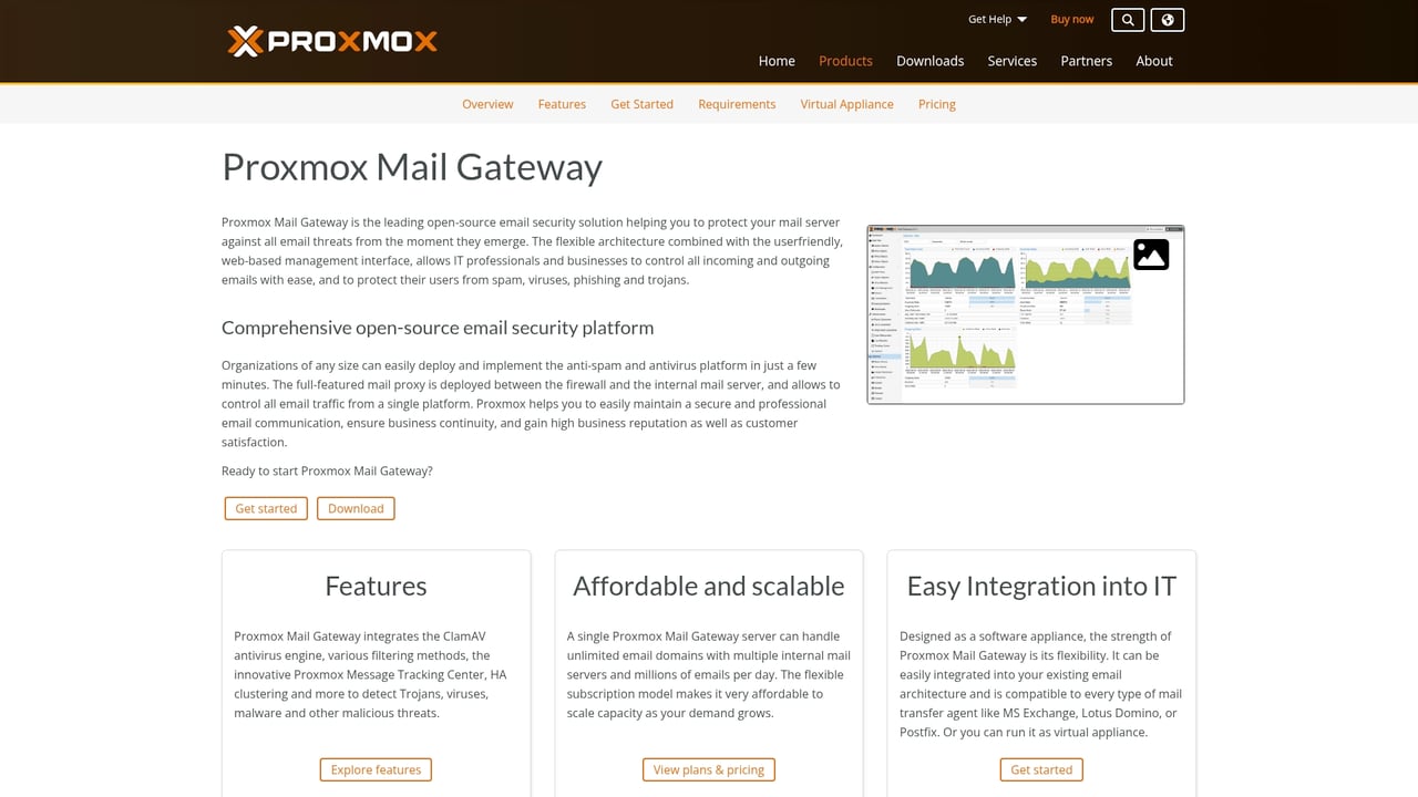 Screenshot of Proxmox Mail Gateway website