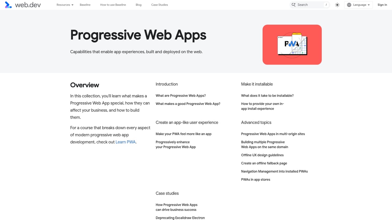 Screenshot of PWA website