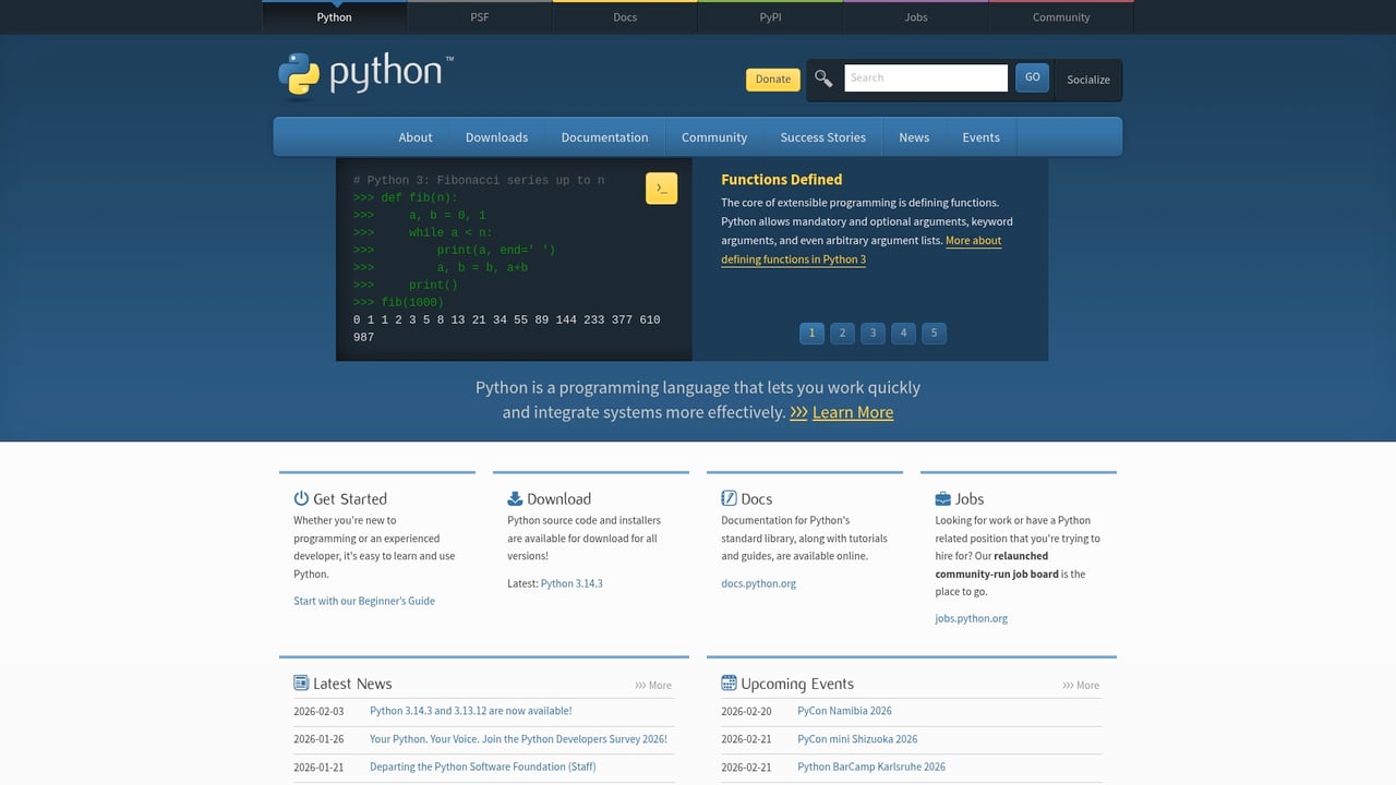 Screenshot of Python website