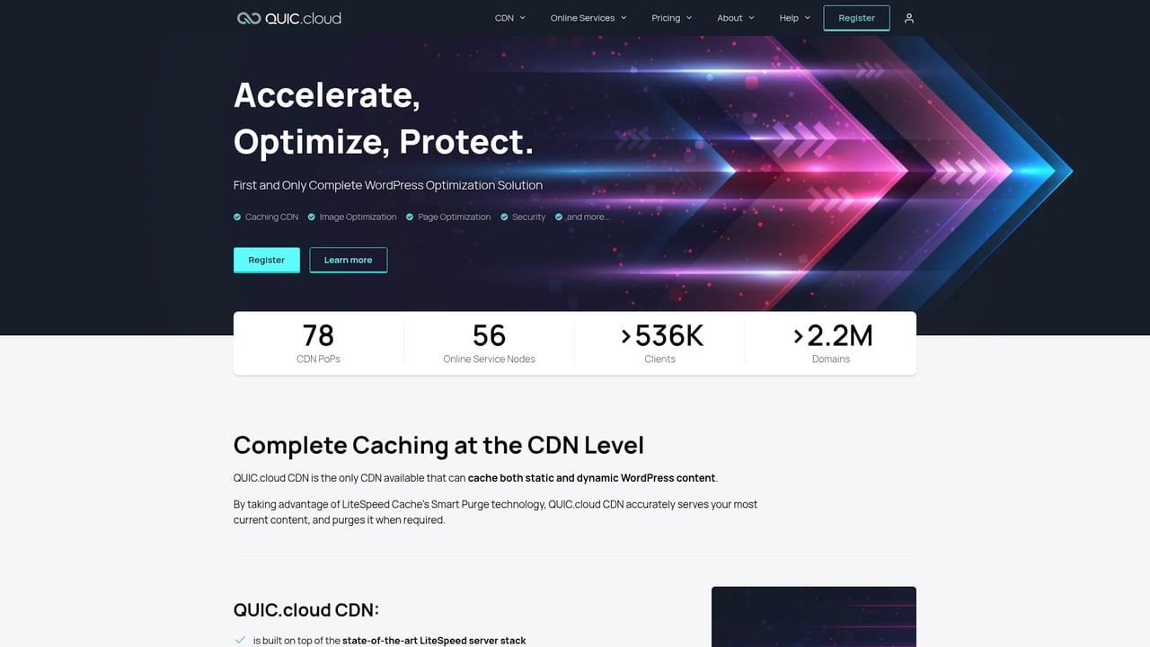 Screenshot of QUIC.cloud website
