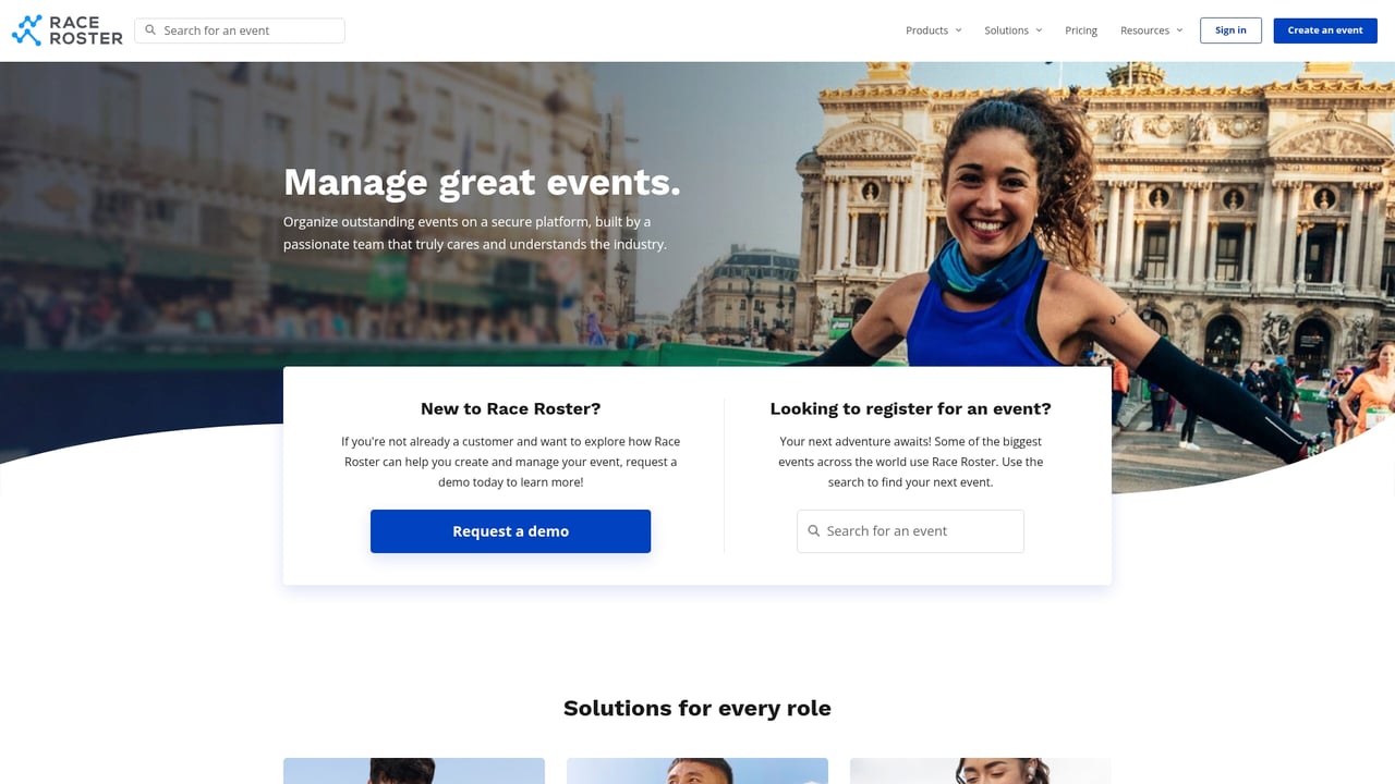 Screenshot of Race Roster website