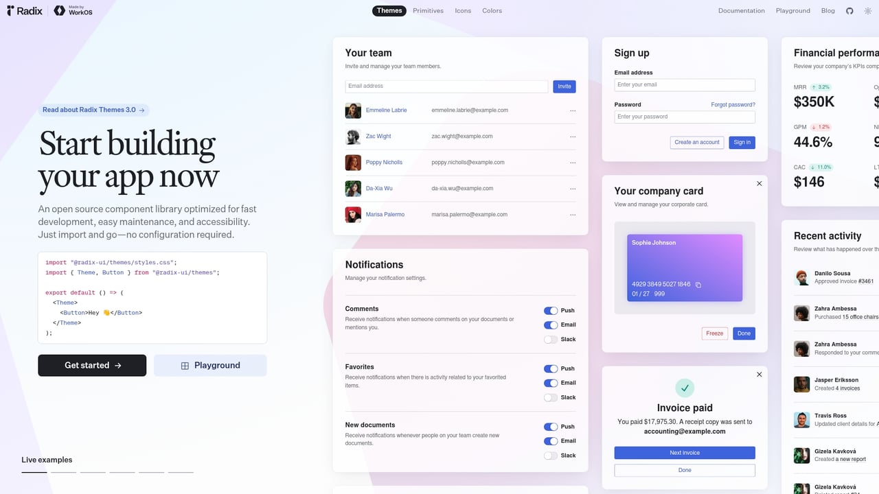 Screenshot of Radix UI website