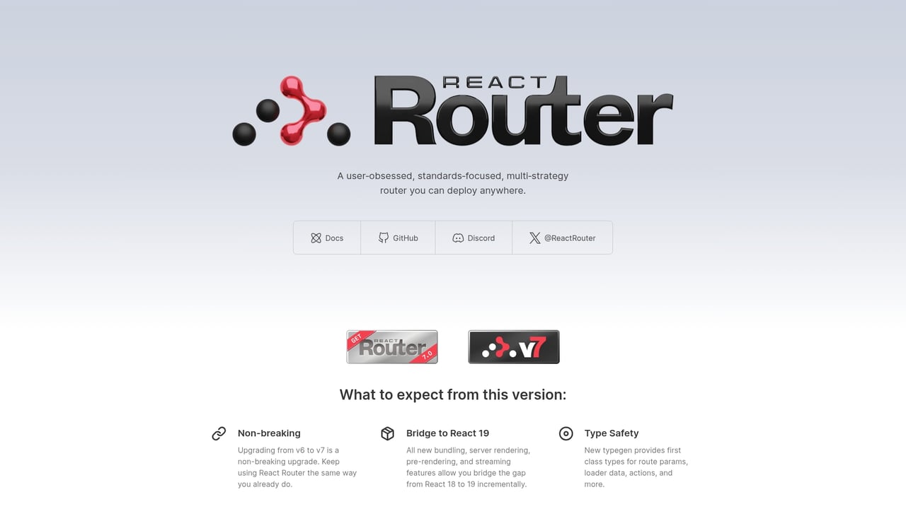 Screenshot of React Router website
