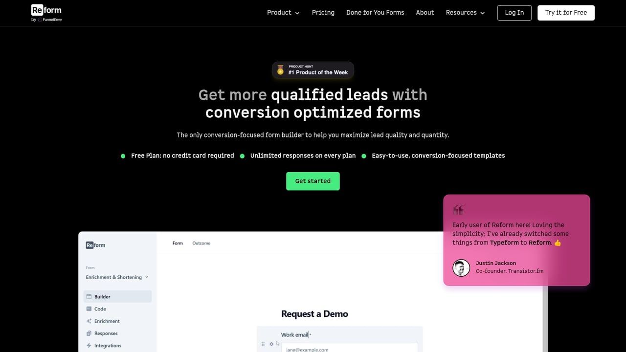 Screenshot of Reform website