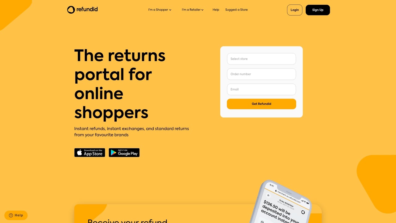 Screenshot of Refundid website