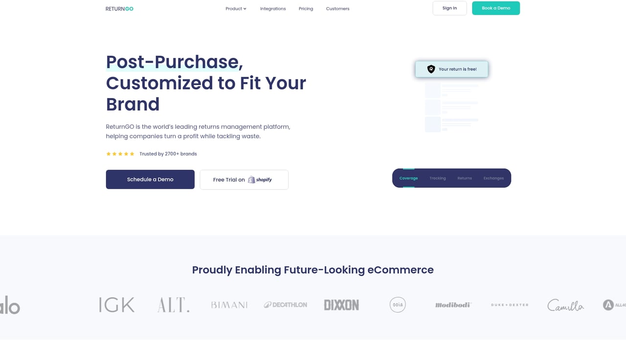 Screenshot of ReturnGO website