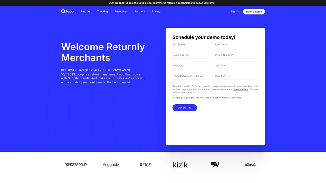 Screenshot of Returnly website