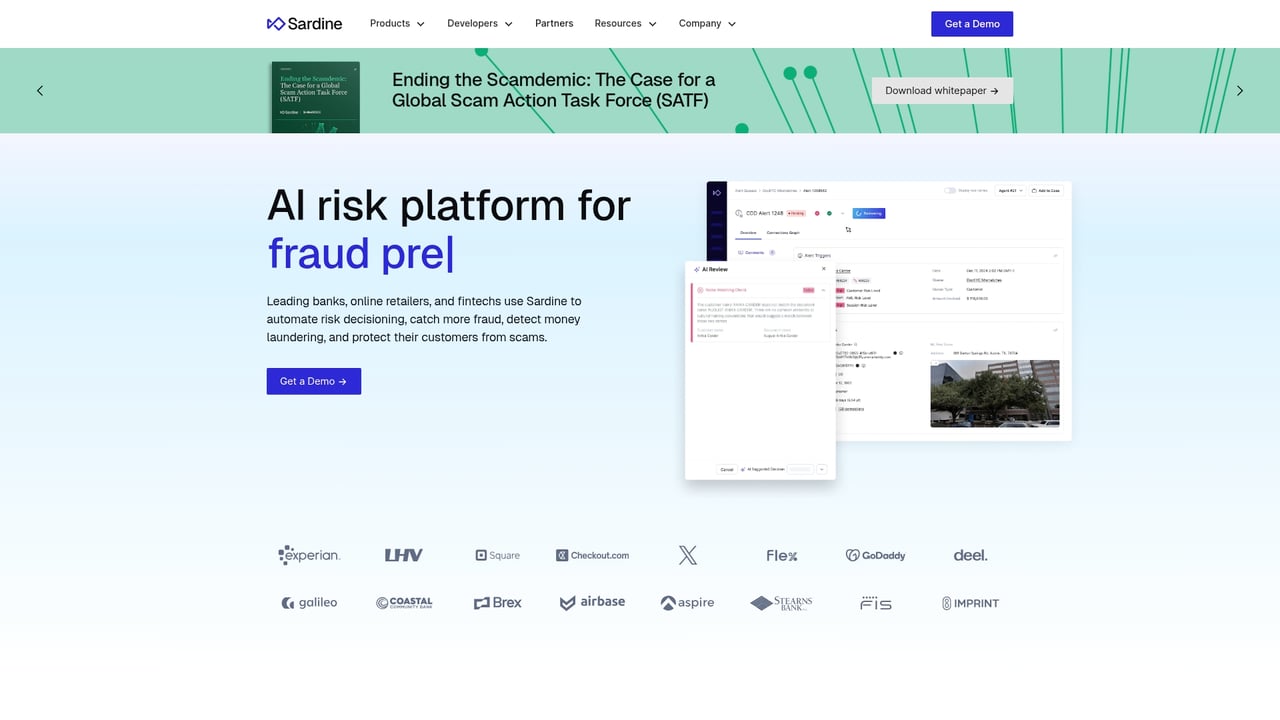 Screenshot of Sardine website