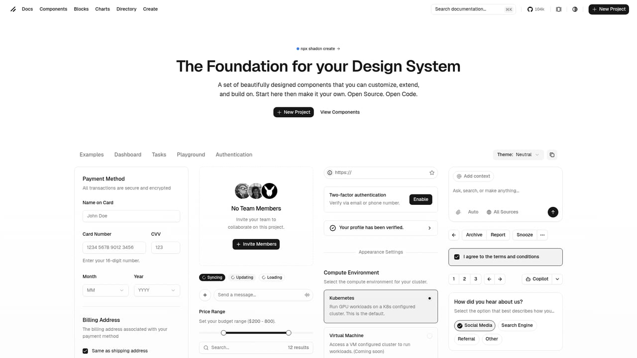 Screenshot of shadcn/ui website