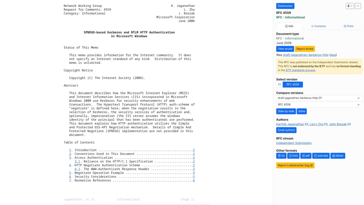 Screenshot of SPNEGO website