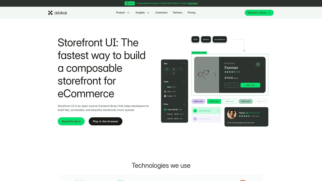 Screenshot of Storefront UI website