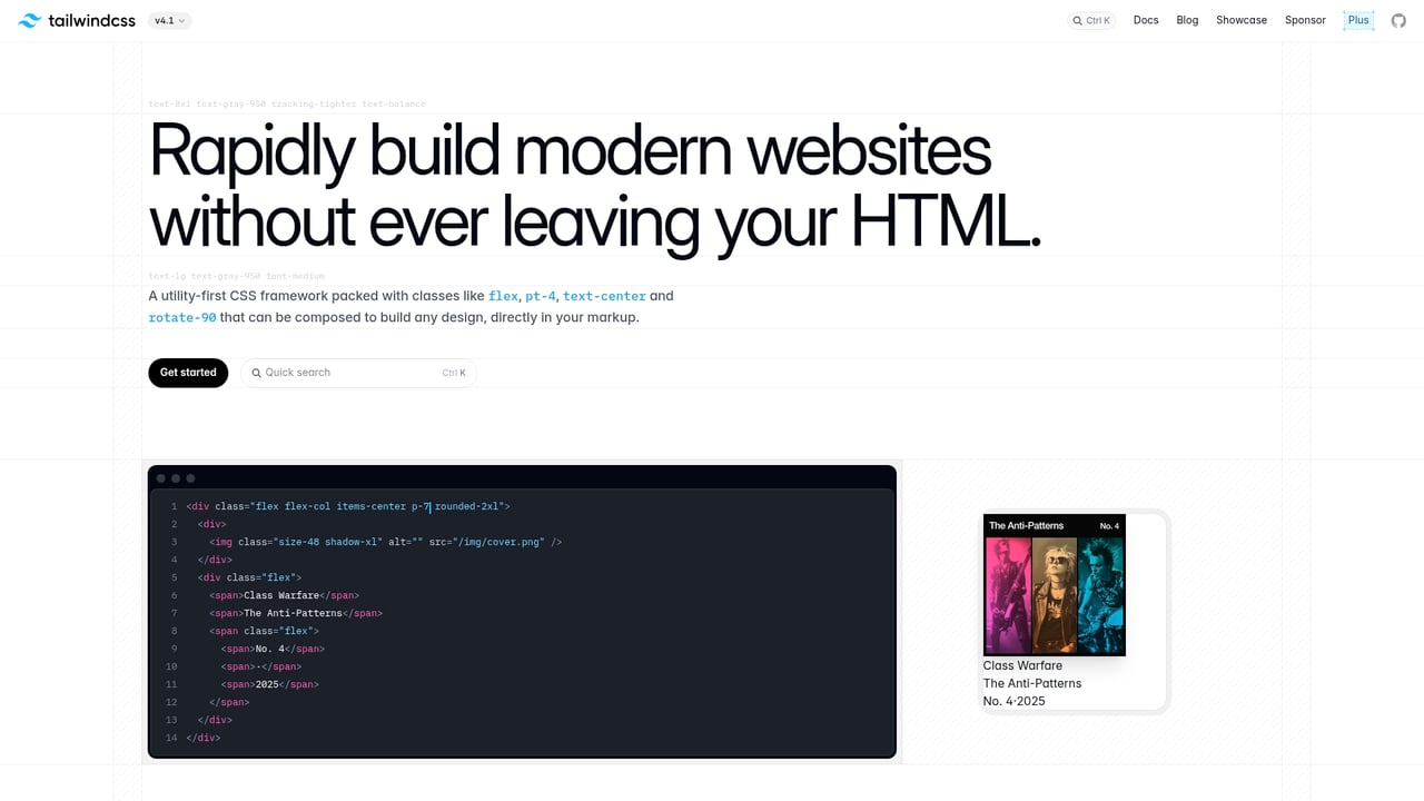 Screenshot of Tailwind CSS website