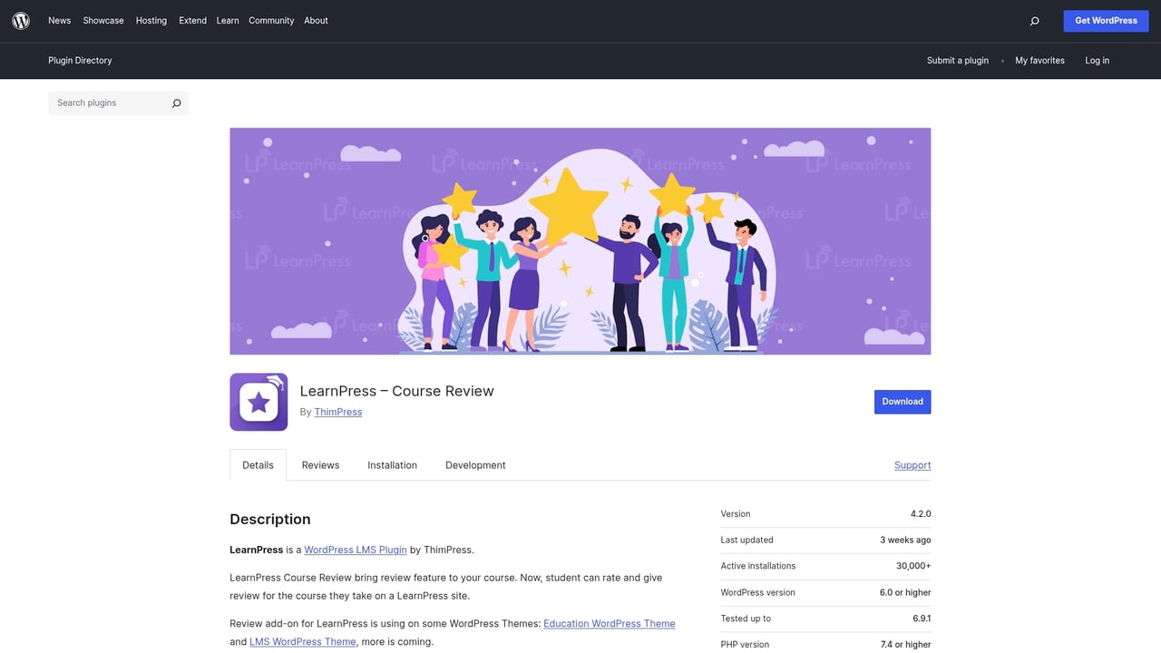 Screenshot of ThimPress Course Review website
