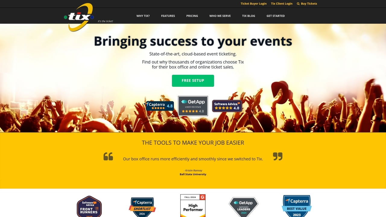 Screenshot of Tix website