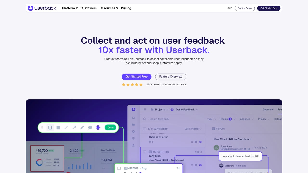 Screenshot of Userback website