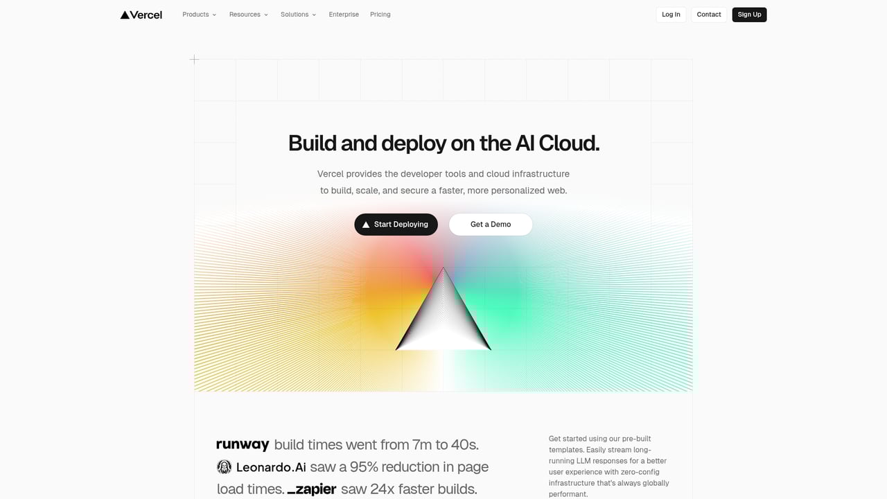 Screenshot of Vercel website