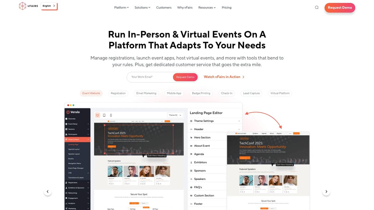 Screenshot of vFairs website