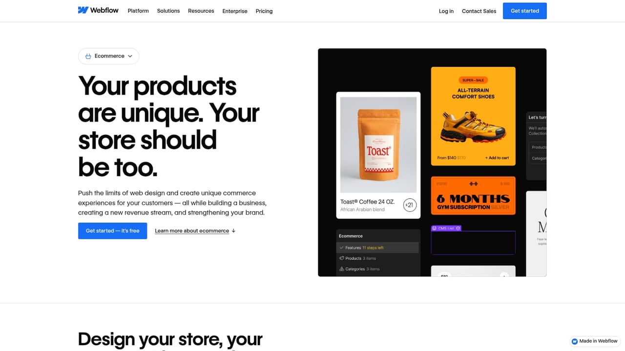 Screenshot of Webflow Ecommerce website
