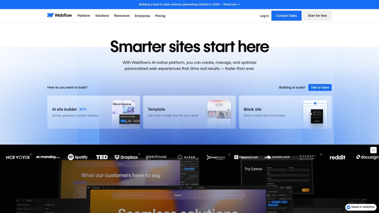 Screenshot of Webflow website