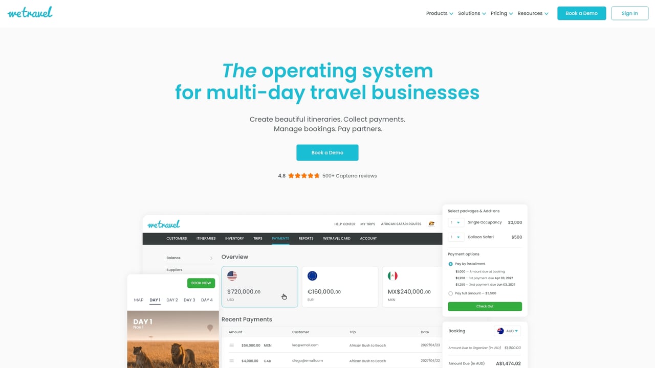 Screenshot of WeTravel website