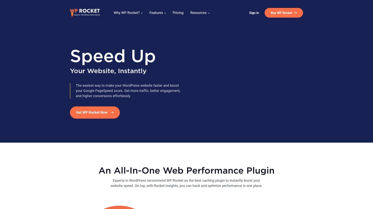Screenshot of WP Rocket website