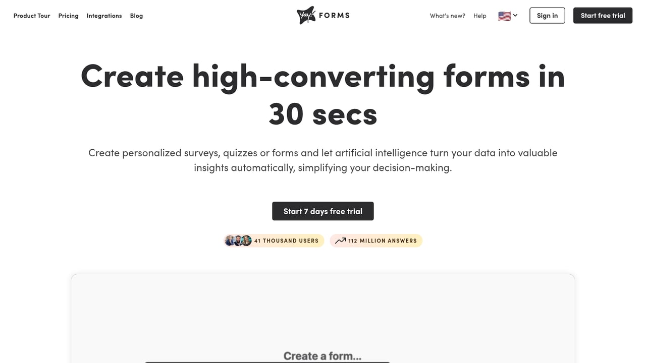Screenshot of Yay! Forms website