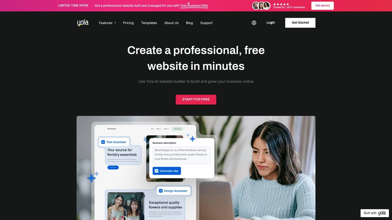 Screenshot of Yola website